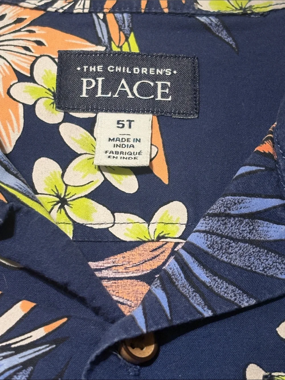 The Children's Place Navy Hawaiian Parrot Print Camp Shirt